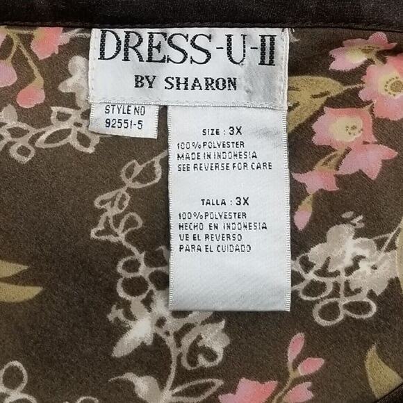 Vtg Dress-U-II By Sharon Blouse Womens 3X Plus Brown Pink Floral Asymmetrical - Picture 4 of 16